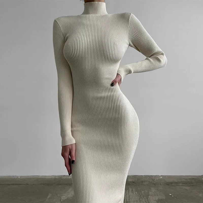 Elegant Ribbed Turtleneck Dress - sleek & Comfortable for Any Occasion.