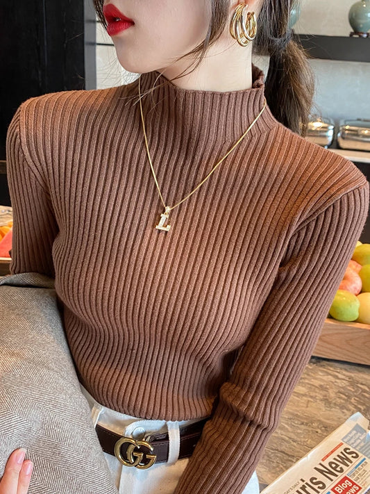 Soft Ribbed Mock-Neck Sweater
