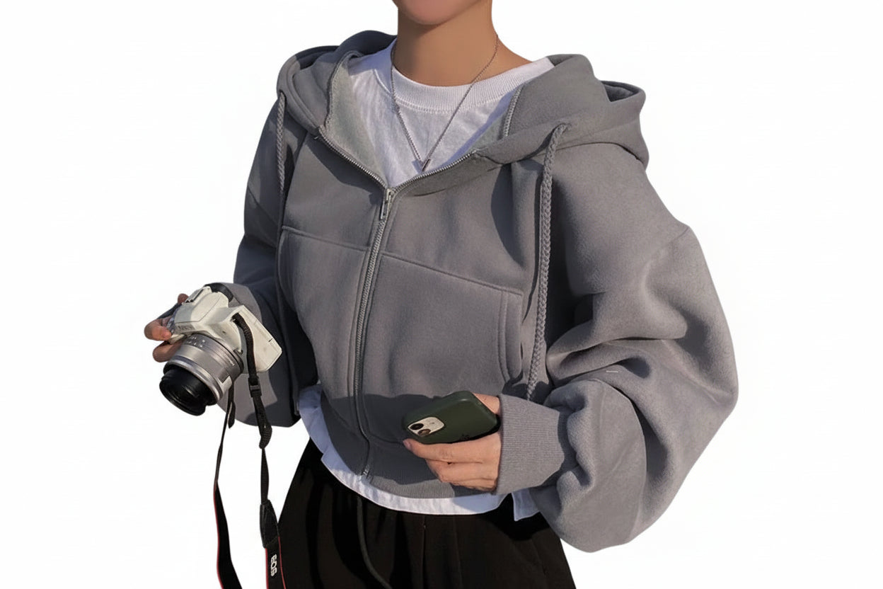 Women’s Oversized Zip-Up Hoodie – Casual Y2K Style.