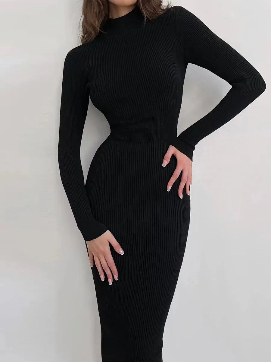 Elegant Ribbed Turtleneck Dress - sleek & Comfortable for Any Occasion.